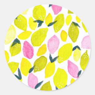 Sticker Rond Motif d'aquarelle citron