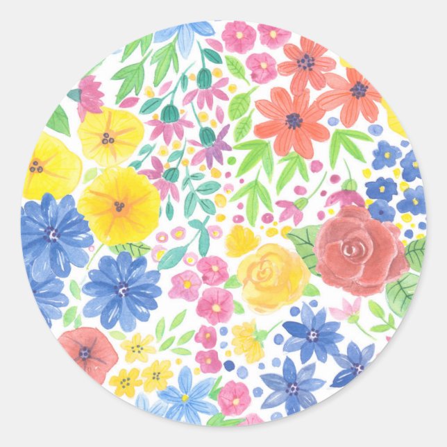 Sticker Rond Motif d'aquarelle florale (Devant)