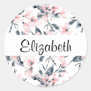 Sticker Rond Motif d'aquarelle rose et gris