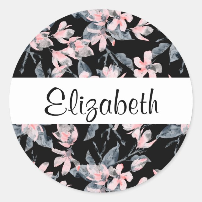 Sticker Rond Motif d'aquarelle rose et gris (Devant)
