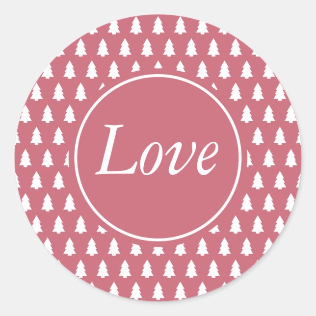 Sticker Rond Motif d'arbre de Noël rose blanc (Devant)