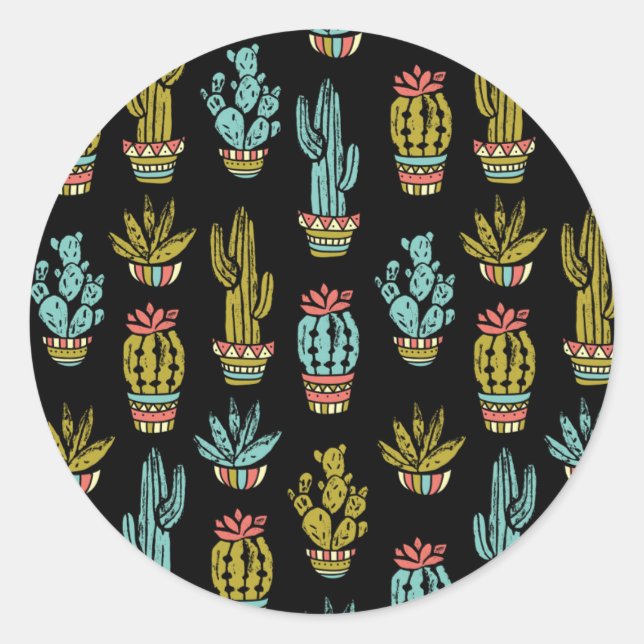 Sticker Rond Motif Dark Grunge Cactus (Devant)