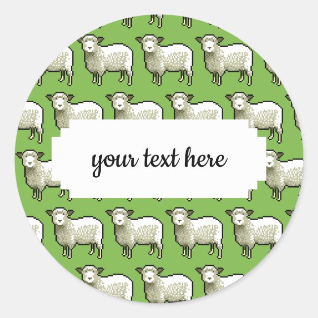 Sticker Rond Motif D'Art De Pixel De Mouton Blanc Laineux (Devant)