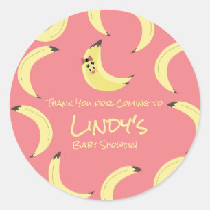 Sticker Rond Motif de Baby Shower Filleaux avec une Banane Mign