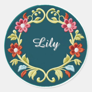 Sticker Rond Motif de bordure circulaire florale brodée