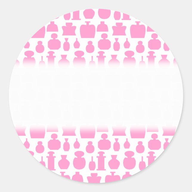 Sticker Rond Motif de bouteille de parfum rose et blanc. (Devant)