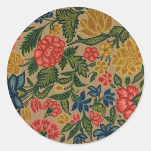 Sticker Rond Motif de broderie florale au crewel vintage