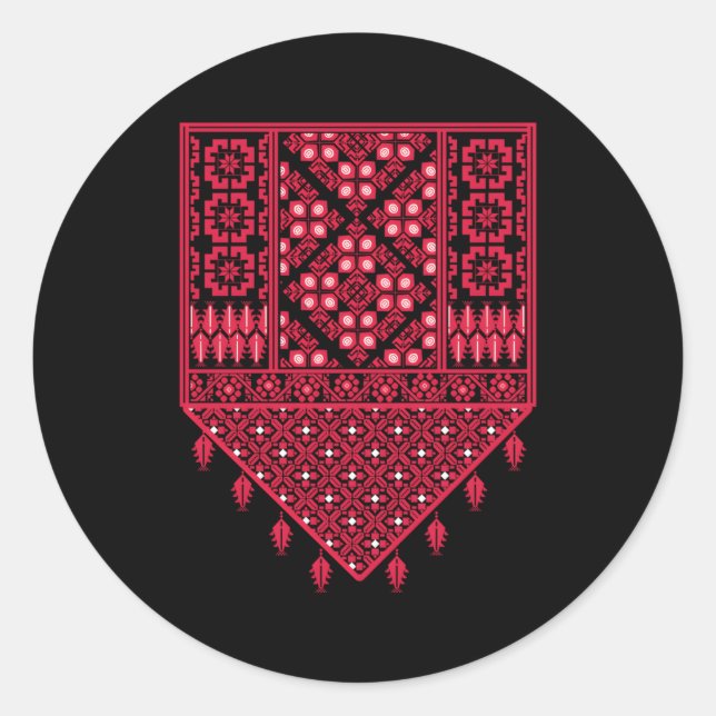 Sticker Rond Motif de broderie traditionnel palestinien imprimé (Devant)