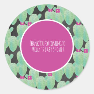 Sticker Rond Motif de cactus rose pour remerciement de verdure