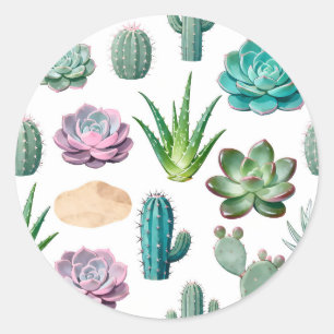 Sticker Rond Motif de cactus succulent à l'aquarelle