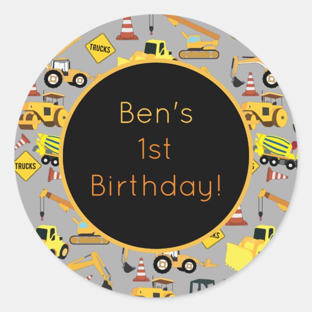 Sticker Rond Motif de camions de construction personnalisés (Devant)