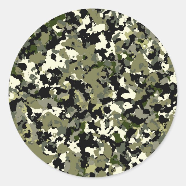 Sticker Rond Motif de camouflage vert noir crème Favori (Devant)