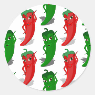Sticker Rond Motif De Cartoon Rouge Et Vert Pepper Divas