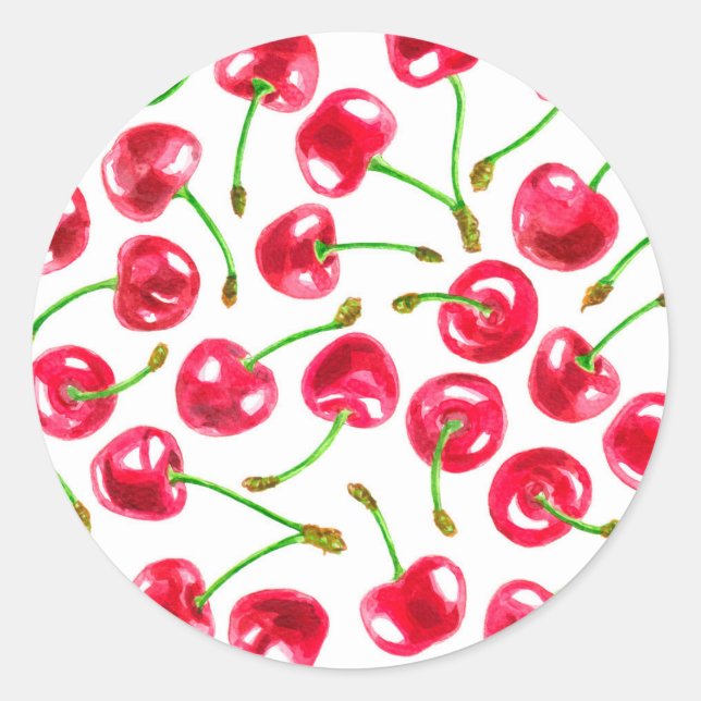 Sticker Rond Motif de cerises d'aquarelle (Devant)