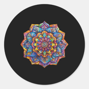 Sticker Rond Motif de chakra de méditation mandala bohème vibra