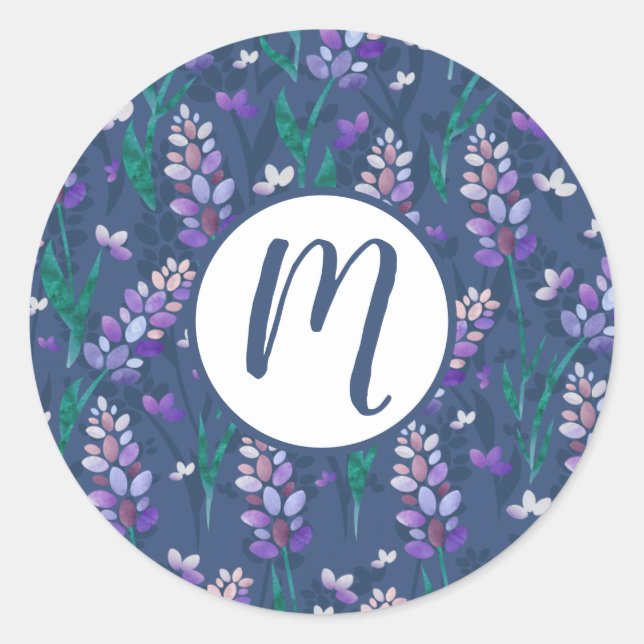 Sticker Rond Motif de champs Lavender dans violet (Devant)
