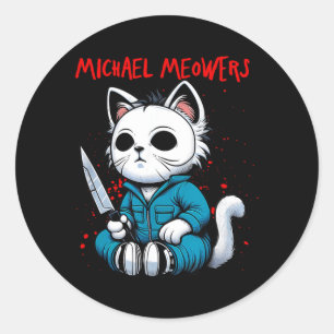 Sticker Rond Motif de chat amusant Graphique de chat fou Michae