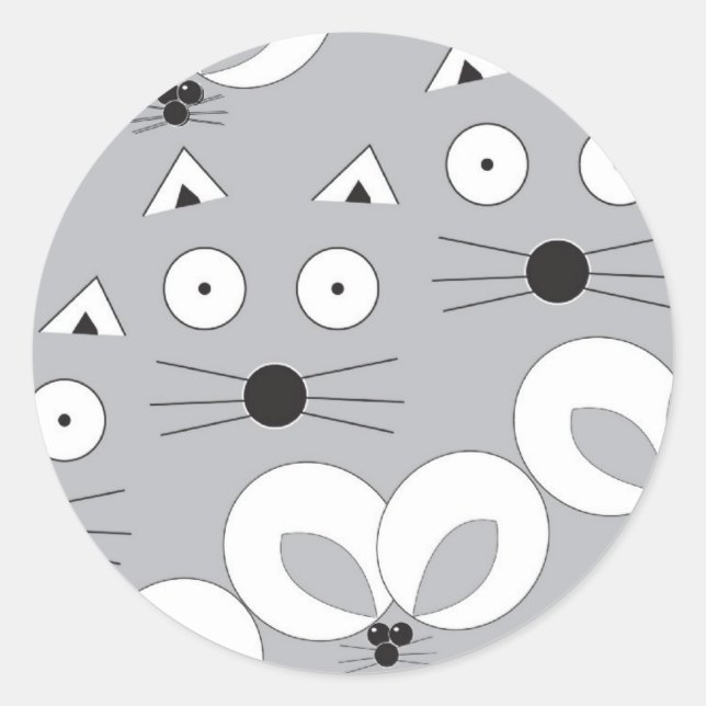 Sticker Rond Motif de chat et souris gris (Devant)