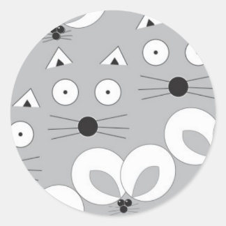 Sticker Rond Motif de chat et souris gris