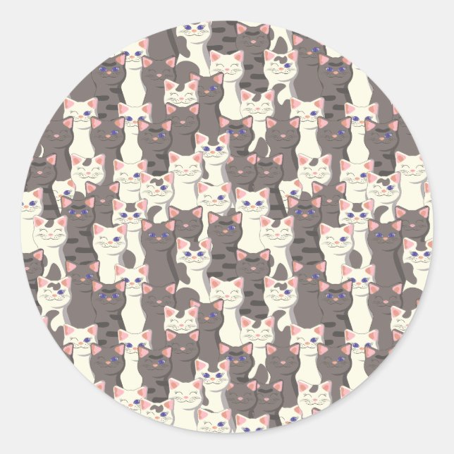 Sticker Rond Motif de chats blancs et gris (Devant)