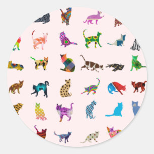 Sticker Rond Motif de chats colorés