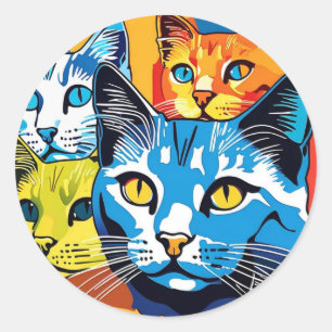 Sticker Rond Motif de chats Kitty Pop Art coloré