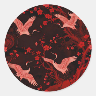 Sticker Rond Motif de chinoiserie de fleurs de cerisier à la gr