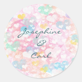 Sticker Rond Motif de cœurs à l'aquarelle superposés