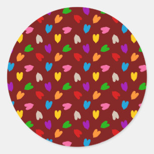 Sticker Rond Motif de cœurs d'amour colorés rouges