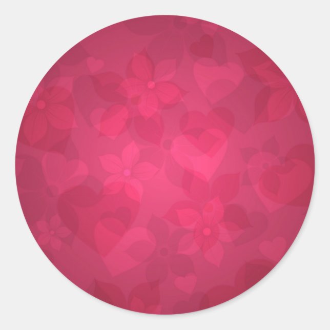 Sticker Rond Motif De Coeurs, Motif De Fleurs, Rose (Devant)