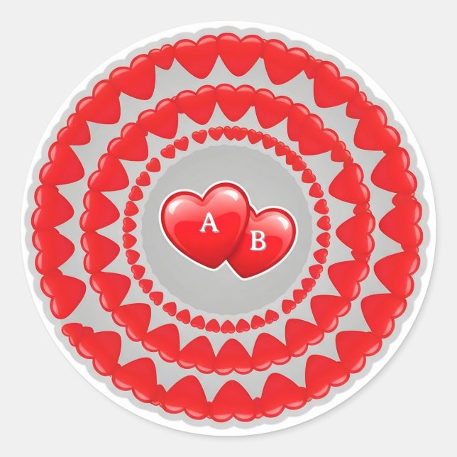 Sticker Rond Motif de cœurs romantiques (Devant)