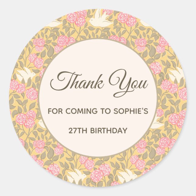 Sticker Rond Motif de colombe florale rose pastel (Devant)