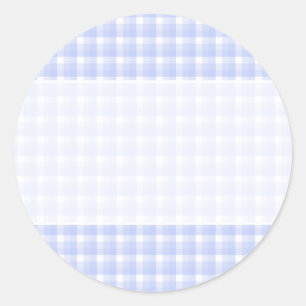Sticker Rond Motif de contrôle de guingan. Bleu-clair et blanc