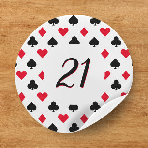 Sticker Rond Motif de costume de carte de poker 21e anniversair