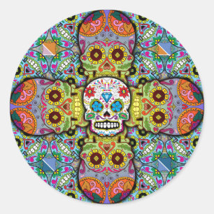 Sticker Rond Motif de crânes de sucre