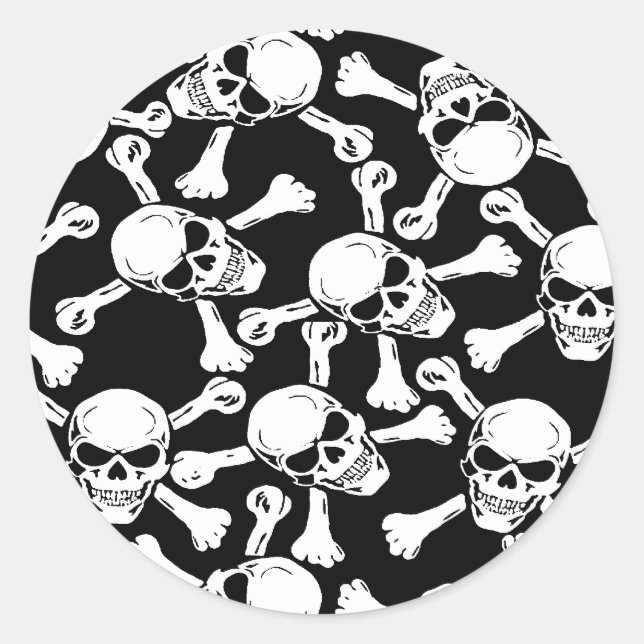 STICKER ROND MOTIF DE CRÂNES GOTHIQUES ET D'OS CROISÉS (Devant)