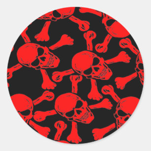 STICKER ROND MOTIF DE CRÂNES GOTHIQUES ET OS CROISÉS