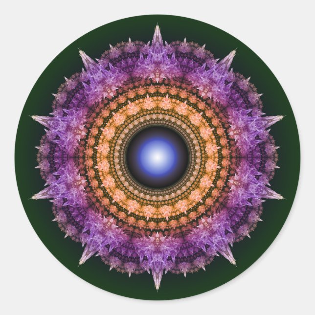 Sticker Rond Motif de cristal violet fractal (Devant)