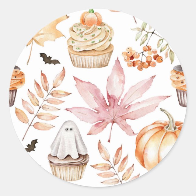 Sticker Rond Motif de cupcakes effrayants pastel mignons pour H (Devant)
