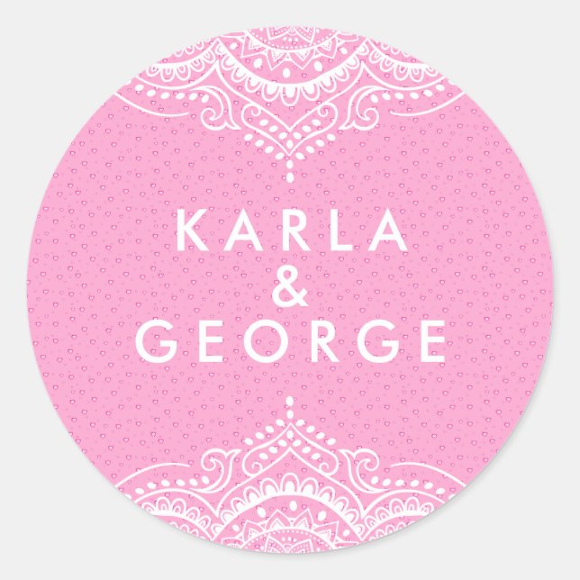 Sticker Rond Motif de dentelle blanche et de coeurs roses (Devant)