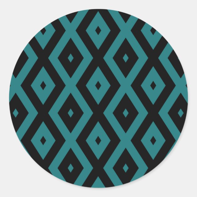 Sticker Rond motif de diamants turquoise et noir (Devant)