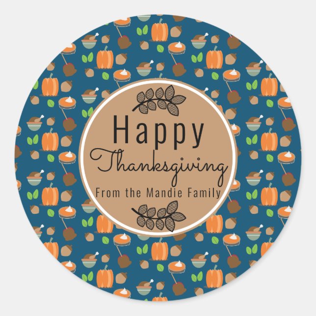 Sticker Rond Motif de feuillage de branche de Thanksgiving Cade (Devant)
