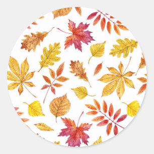 Sticker Rond Motif de feuilles d'automne rustiques à l'aquarell