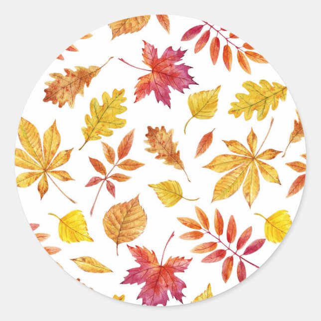 Sticker Rond Motif de feuilles d'automne rustiques à l'aquarell (Devant)