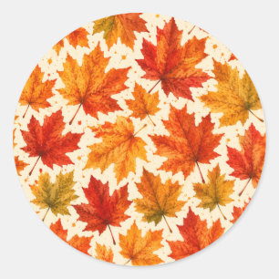 Sticker Rond Motif de feuilles d'érable d'automne Feuille rou
