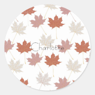 Sticker Rond Motif de feuilles florales rouges marron automne Y