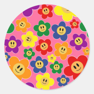 Sticker Rond Motif de fleur arc-en-ciel LGBT mignon-Rose