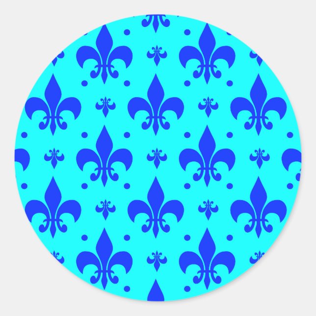 Sticker Rond Motif de fleur de lis bleu Design  (Devant)
