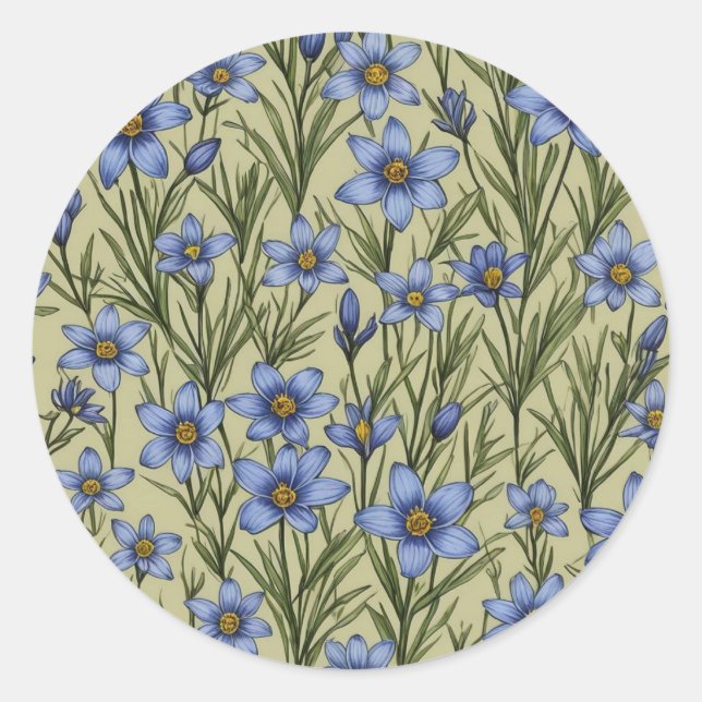 Sticker Rond Motif de fleur en laiton bleu (Devant)