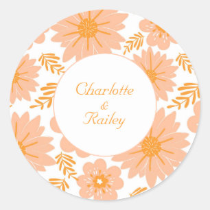 Sticker Rond Motif de fleur orange flou pêche rétro vintage